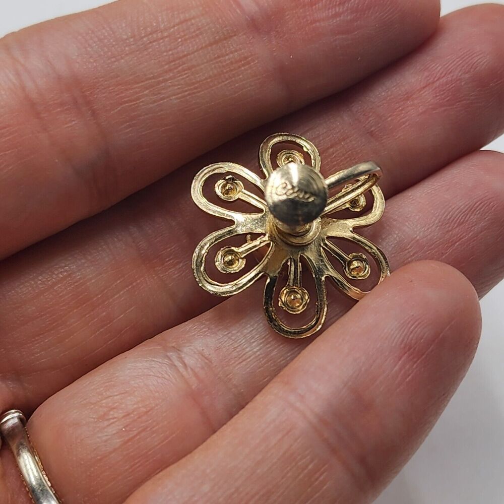 Vintage CORO Gold Tone Openwork Rhinestone Petal Flower Screw Back Earrings - Picture 4 of 5